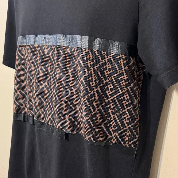 Fendi FF Mesh Panel Black T‑Shirt (Flawed Embellishment) size Large - Picture 4 of 14